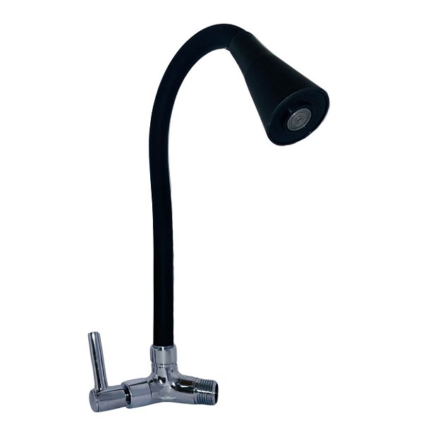 Torneira Gourmet Flexível Preta Chuveirinho Prata PAREDE Metal Sowshop