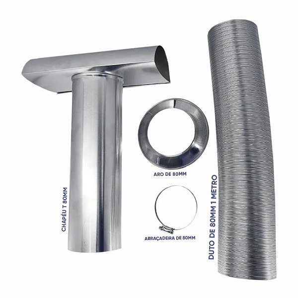 Conjunto Exaustão De 80mm De 1 Metro Com Chapéu