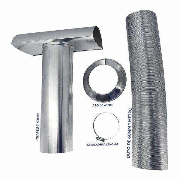 Conjunto Exaustão De 60mm De 1 Metro Com Chapéu
