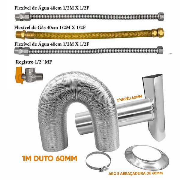Conjunto Exaustão De 60mm De 1 Metro Com Chapéu Com Kit Ligação 40cm