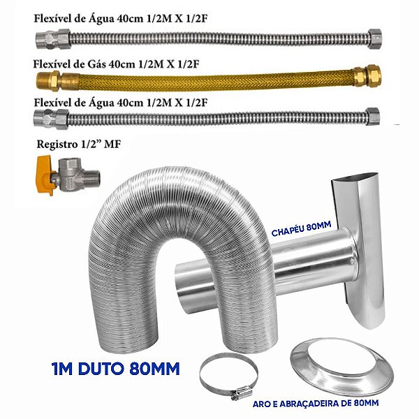 Conjunto Exaustão De 80mm De 1 Metro Com Chapéu Com Kit Ligação 40cm