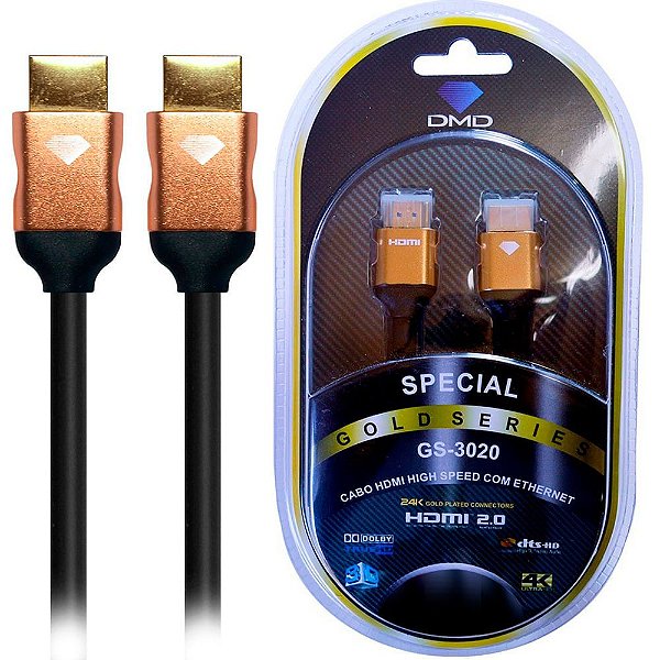 Diamond Cable GS-3020 3.6 Metros - Cabo HDMI 2.0 High Speed com Ethernet 18Gbps 3D 4K ARC