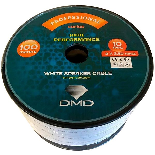 Diamond Cable HP-WSP250 - Bobina de Cabo para Caixas Acústicas 2x2,50mm 10 AWG Branco (100 metros)