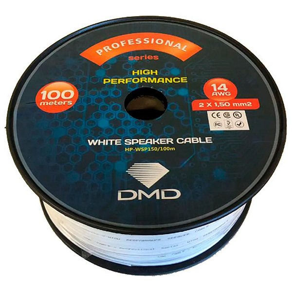 Diamond Cable HP-WSP150 - Bobina de Cabo para Caixas Acústicas 2x1,50mm 14 AWG Branco (100 metros)