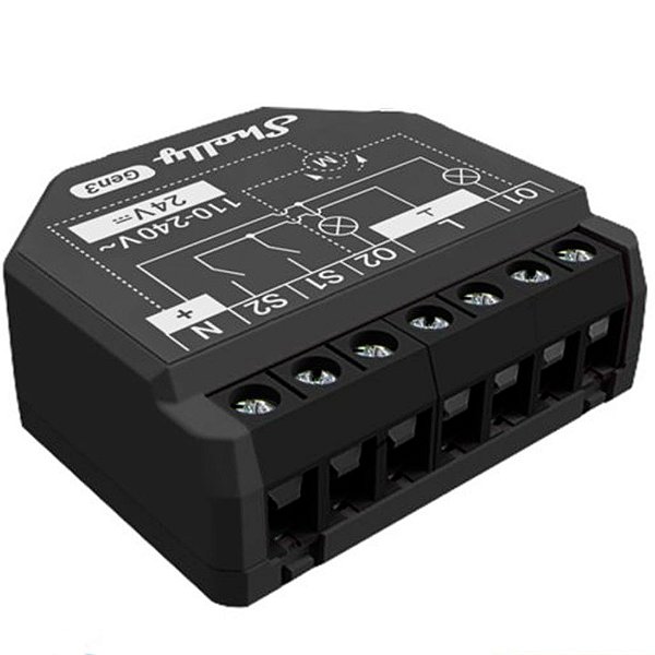 Shelly 2PM Gen3 Módulo Relé Inteligente Operado por Wi-Fi Corrente Total de 2 Canais 16A Bivolt Preto