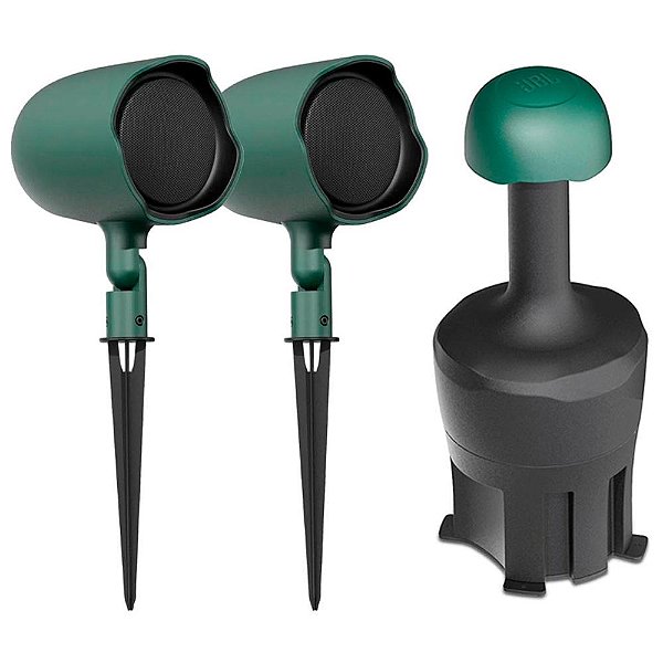 Kit 2.1 Som Ambiente de Jardim Outdoor Área Externa JBL Professional 1x Par de Caixas Acústicas Coaxial GSF3  GN  + 1x Subwoofer GSB8 GN