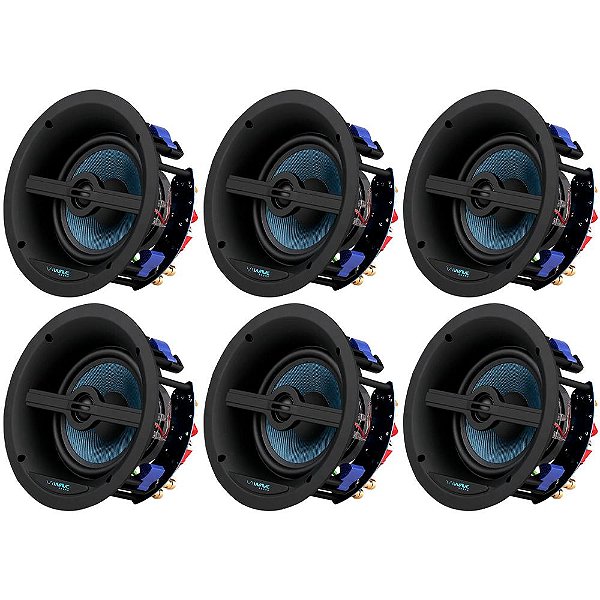Kit 6.0ch 6 Unidades Caixa de Embutir Wave Sound WSR 150 6,5" 150w Tela Slim Quadrada Branca