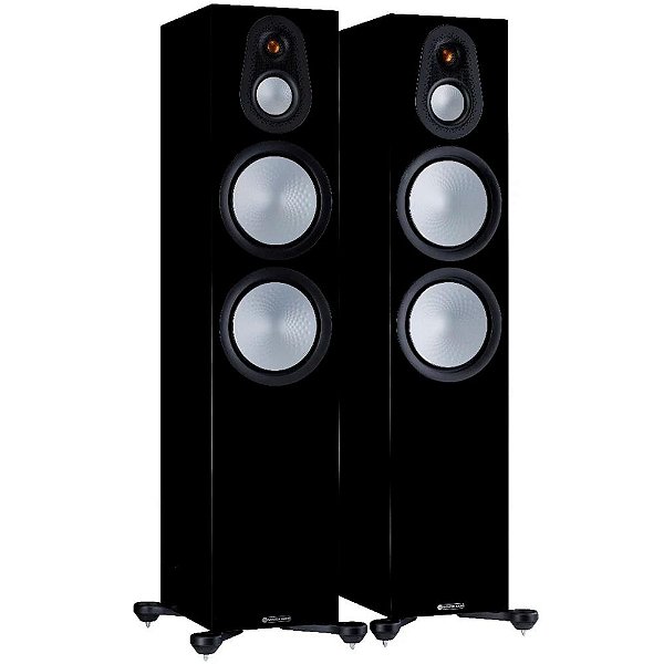 Par de Caixas Acústicas Torre de 3 Vias Monitor Audio Silver 500 7G High Gloss Black 250W RMS 8 Ohms Preto