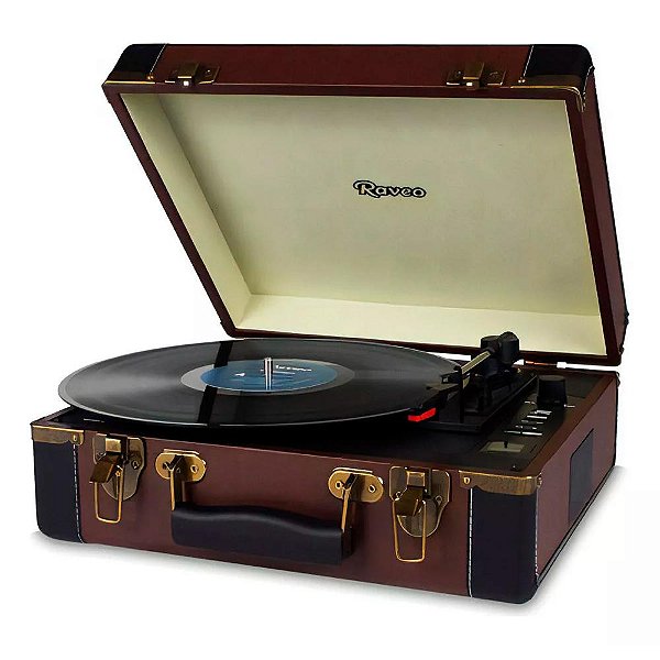 Vitrola Raveo Volare Toca-Discos USB Reproduz e Grava 33 1/3, 45 e 78 RPM Marrom Bivolt