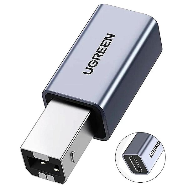 Adaptador USB-C para USB-B 2.0 Macho Ugreen Ampla Compatibilidade Impressora Scanner (20120)