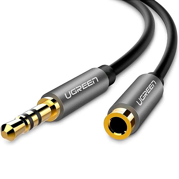 Extensor de Cabo de Áudio Auxiliar Ugreen 3.5mm Macho para Fêmea 5 Metros Preto