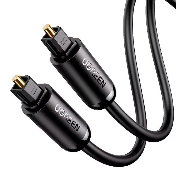 Cabo de Fibra Óptica Alta Qualidade Toslink Ugreen Conectores Banhados a Ouro Preto 3 Metros