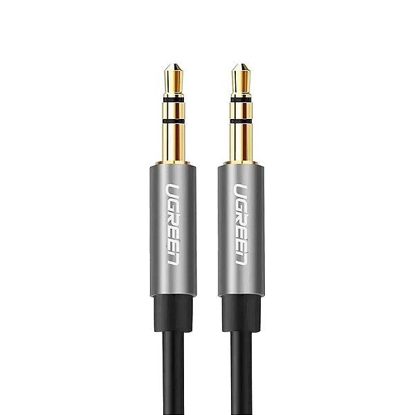 Cabo de Áudio Auxiliar Estéreo Ugreen 3.5mm Macho Conector Banhado a Ouro 3 Metros Preto