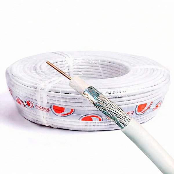 Cabo Coaxial Rgc6 75 Ohms Discabos Alta Qualidade Blindagem 95% de Malha Rolo 100 metros