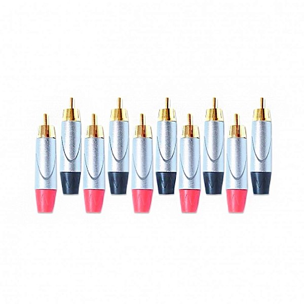 Kit Plug RCA Pro Discabos Alta Qualidade Preto e Vermelho RCA 10 Peças