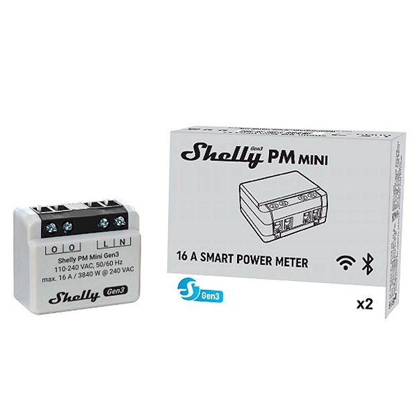Medidor de Energia Wifi Shelly PM Mini Gen3 16A 8MB Matter Tamanho Ultra-Compacto