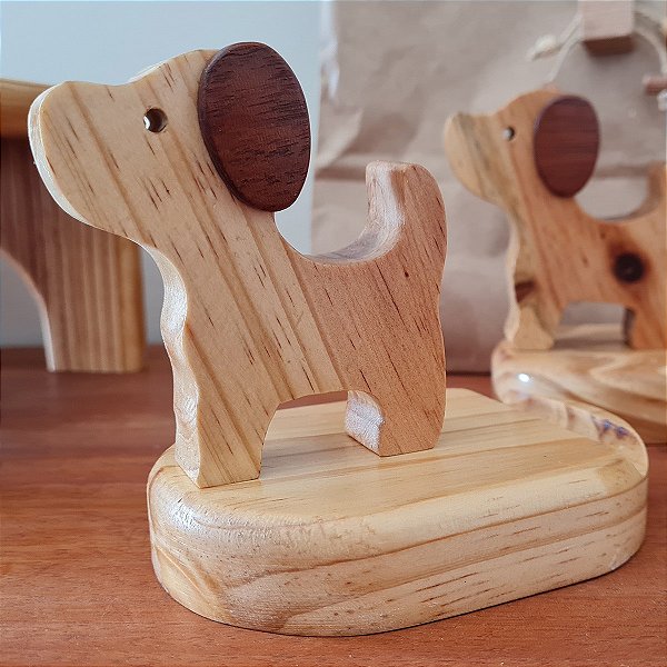 Apoio de Celular em Formato de Cachorrinho - 100% Madeira Artesanal