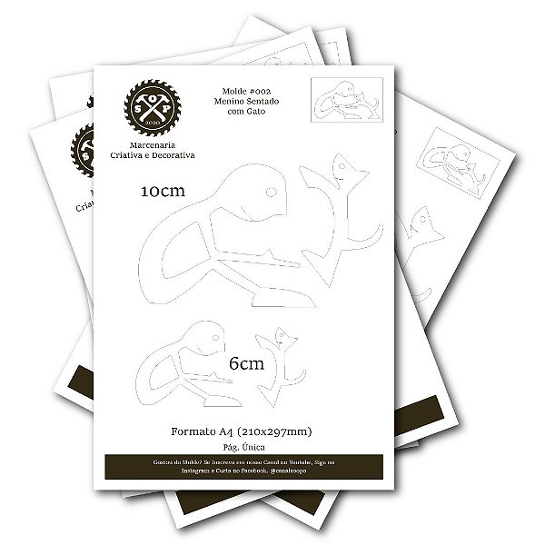 Molde para Impressão - Menino Sentado com Gato