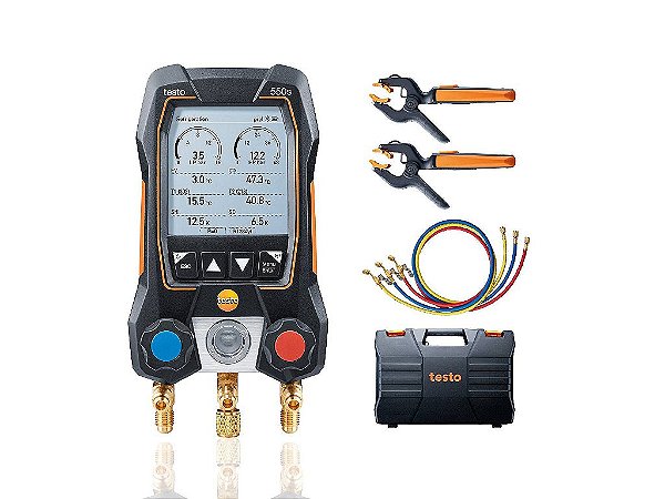 Smart Kit Com Mangueiras - Manifold Digital Inteligente Com Sondas De Temperatura De Pinça Sem Fio e Conjunto De 3 Mangueiras 550s - TESTO