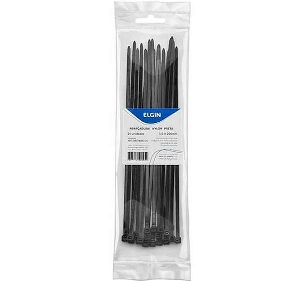 Abraçadeira Nylon PA66 MED Preta UV 3.6X200 P20 - ELGIN - 46AP36200020