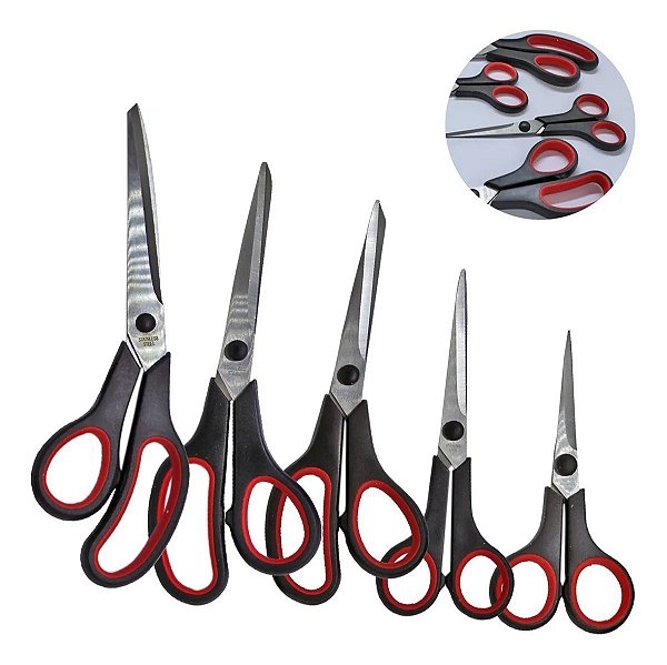 Kit 5 Tesoura Cabo Emborrachado Corta Tecido Papel Uso Geral