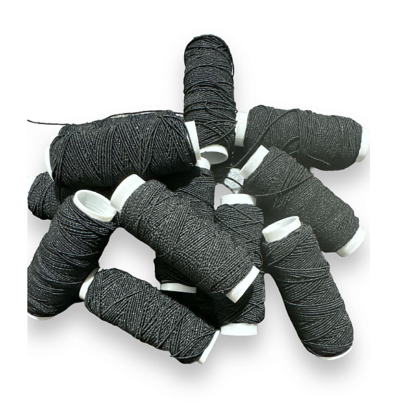 12 Rolos Fio Lastex Elástico 10m Preto P/ Mega Hair Costura