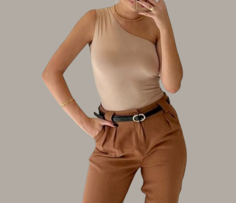 Body Mabel Um Ombro Sem Manga Nude