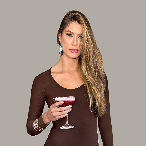 Body Gio Manga Longa Marrom