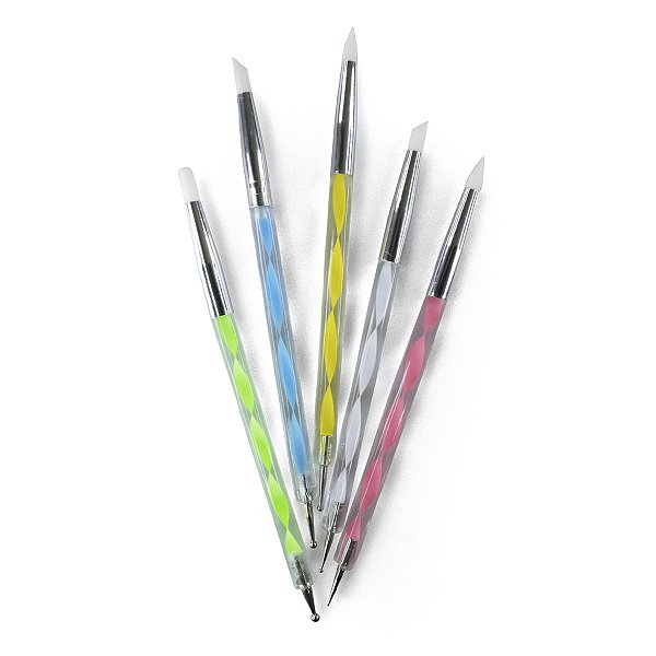 Kit com 5 pincéis Nail Art - Ponteira Dupla