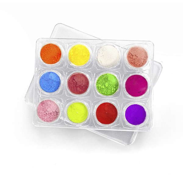 Pó para Decoração de Unhas Neon - Kit com 12 Unidades