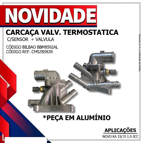 Carcaça aluminio válvula termostática Ford Ka 1.0 3 cilindros Cm5g9k478ga