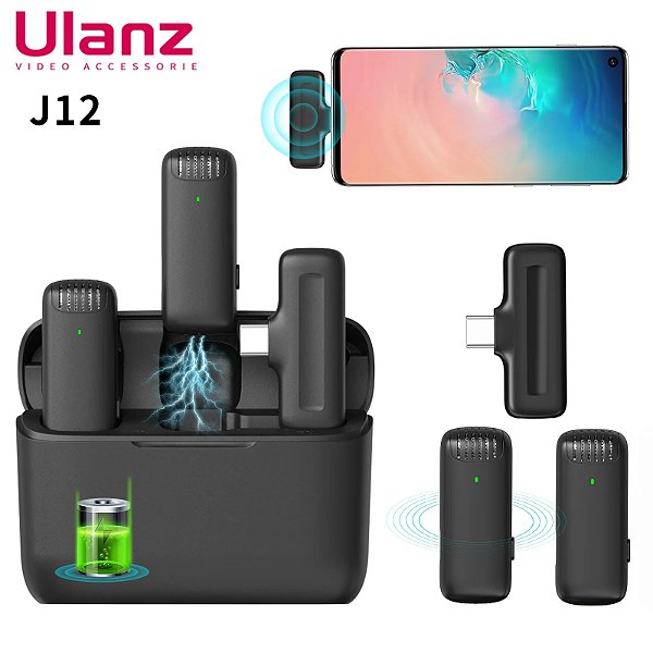 Microfone Ulanzi j12 de lapela profissional portátil para entrada tipo c