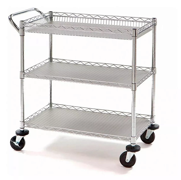 Carrinho serviço em aço C/ 3 prateleiras ajustáveis com rodas