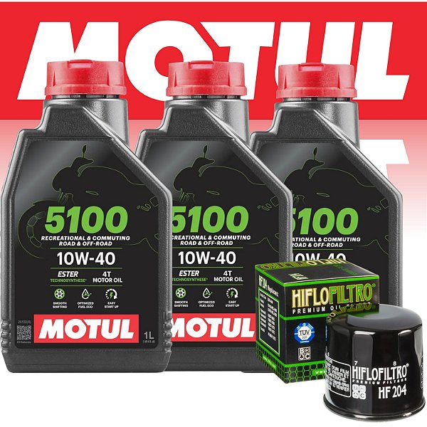 Kit 3 Oleo Motul 5100 10w40 Filtro Hf204 Mt03 Mt07 Mt09 Xj6 HF204