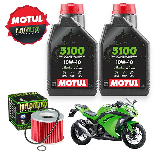Kit 2 Óleo Motul 5100 10w40 Filtro Hiflo Ninja 250 Com Anel HF401