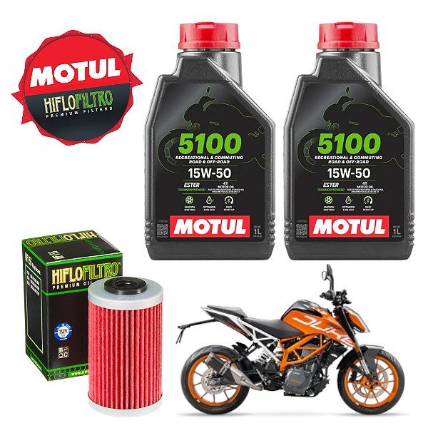 Kit 2 Oleo Motul 5100 15w50 + Filtro Hiflo Ktm Duke 200 390 HF155