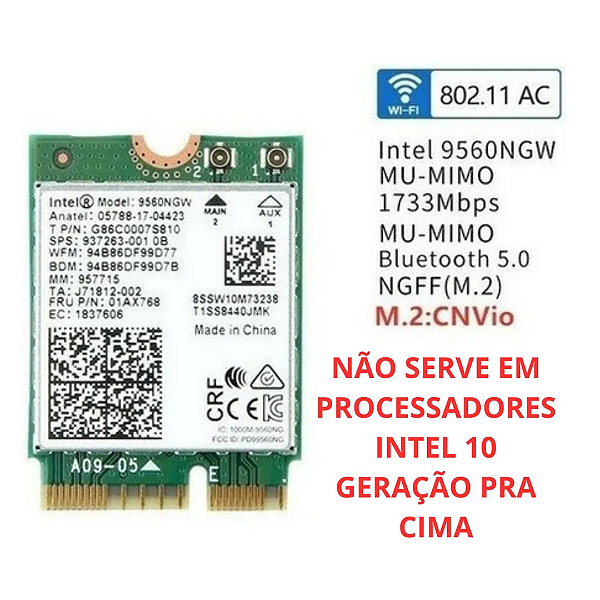 PLACA WIFI/BLUETOOTH DELL INTEL 9560 - CN. 0VHXRR