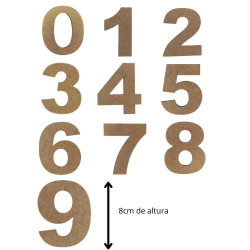 Kit Aplique Números Arial Black em MDF 8cm Altura com 10 peças