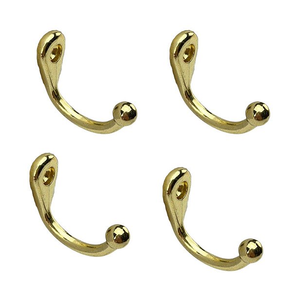 Gancho Simples G em Metal Dourado 3,2x3,2cm Kit com 4 peças