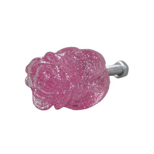 Puxador de Gaveta Botão de Rosa 2x2cm Resina Transparente Rosa