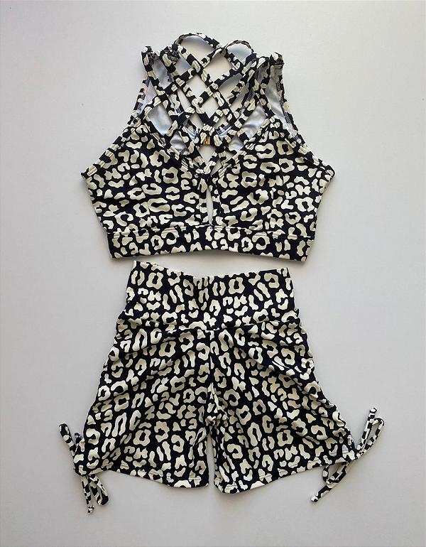 Conjunto Power Oncinha Preto e Bege