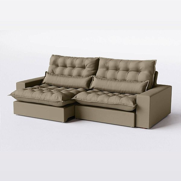 Sofá Retrátil e Reclinável 2,90m Madeira Maciça Suede Marrom - Volt - Home Mobily