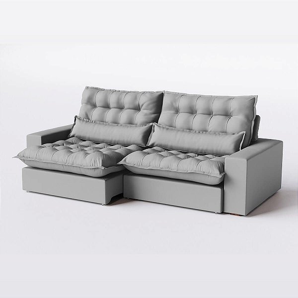 Sofá Retrátil e Reclinável 2,10m Com 2 Lugares Estrutura Madeira Maciça Suede Névoa Cinza Claro - Volt - Home Mobily