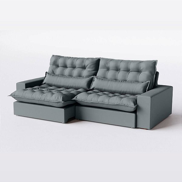 Sofá Retrátil e Reclinável 2,10m Com 2 Lugares Estrutura Madeira Maciça Suede Cinza de Inverno - Volt - Home Mobily