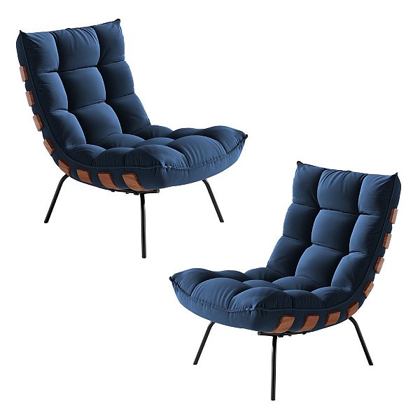 Kit 2 Poltronas Costela Em Veludo Azul