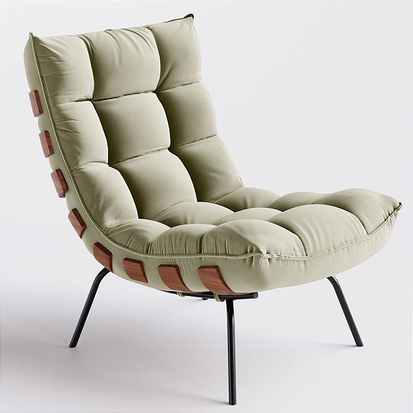 Poltrona Costela Em Suede Off White - Home Mobily
