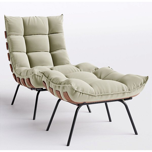 Poltrona Para Sala Costela Com Puff Em Suede Off White - Home Mobily