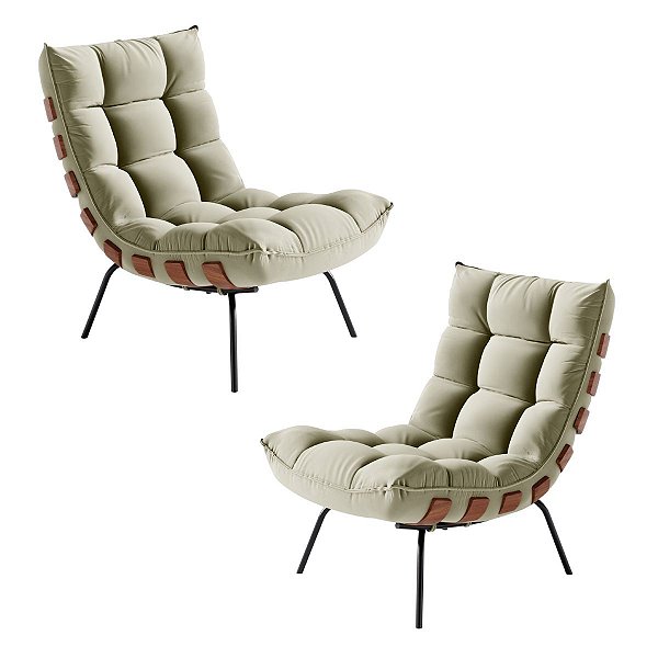 Kit 2 Poltronas Costela Em Veludo Off White