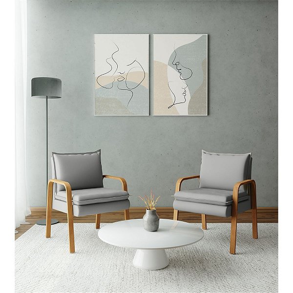 Kit Com 2 Poltronas Decorativa - Veludo Cinza  - Bela