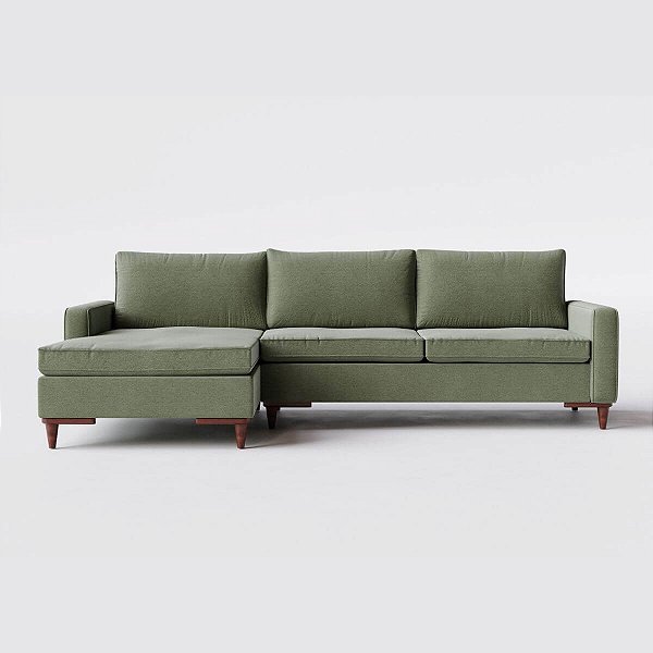 Sofá Living Chaise em Linho Verde 2,40m Viena - Home Mobily